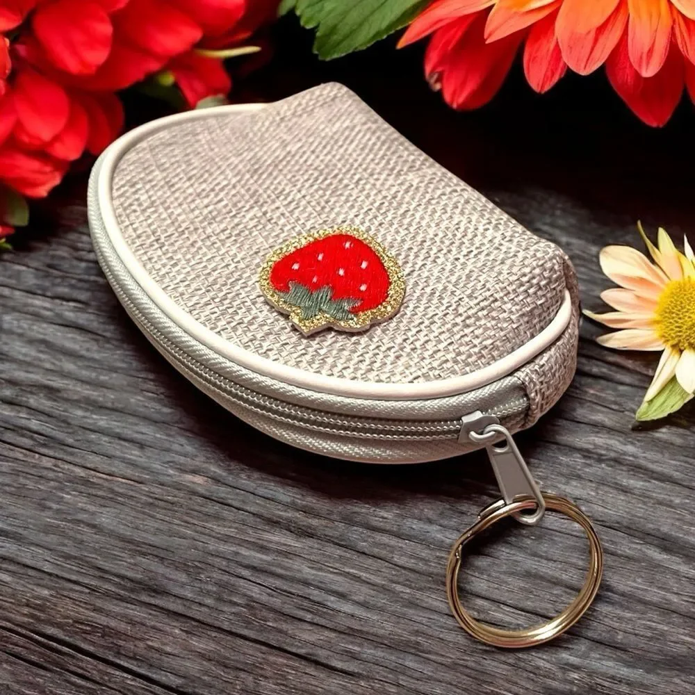 Strawberry Light Gray Coin Purse Keychain